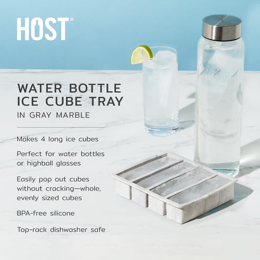 Ice Cube Tray, Makes Four 5-Inch Long Cubes, Durable Silicone Trays with Easy Release Design, Perfect for Water Bottles and Highball Glasses, Home Bar Accessories, Set of 1, Marble