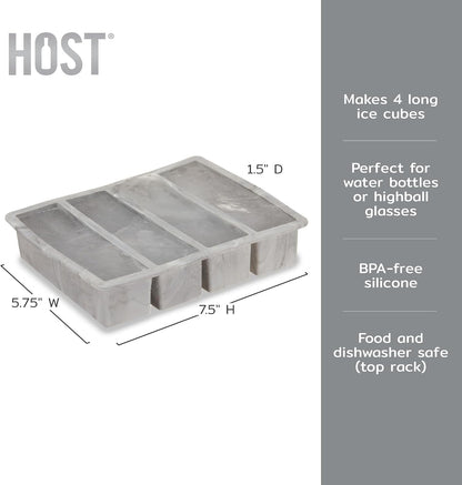 Ice Cube Tray, Makes Four 5-Inch Long Cubes, Durable Silicone Trays with Easy Release Design, Perfect for Water Bottles and Highball Glasses, Home Bar Accessories, Set of 1, Marble