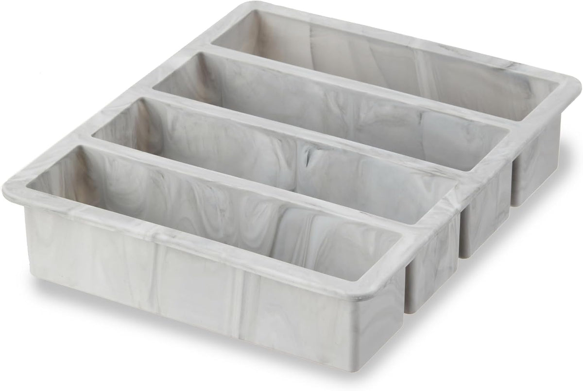 Ice Cube Tray, Makes Four 5-Inch Long Cubes, Durable Silicone Trays with Easy Release Design, Perfect for Water Bottles and Highball Glasses, Home Bar Accessories, Set of 1, Marble
