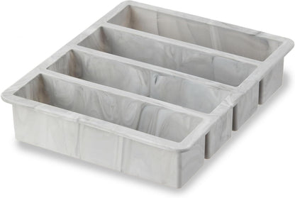 Ice Cube Tray, Makes Four 5-Inch Long Cubes, Durable Silicone Trays with Easy Release Design, Perfect for Water Bottles and Highball Glasses, Home Bar Accessories, Set of 1, Marble
