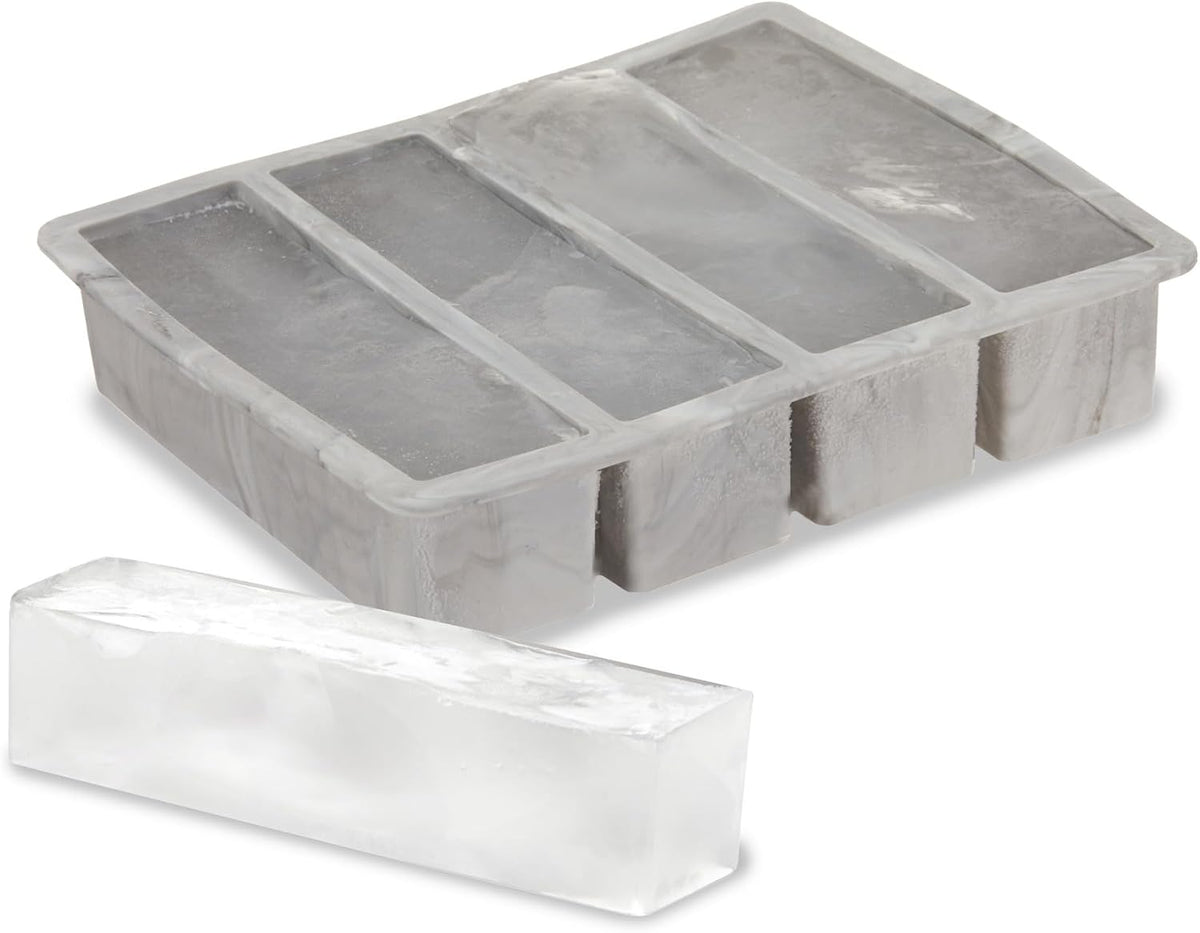 Ice Cube Tray, Makes Four 5-Inch Long Cubes, Durable Silicone Trays with Easy Release Design, Perfect for Water Bottles and Highball Glasses, Home Bar Accessories, Set of 1, Marble