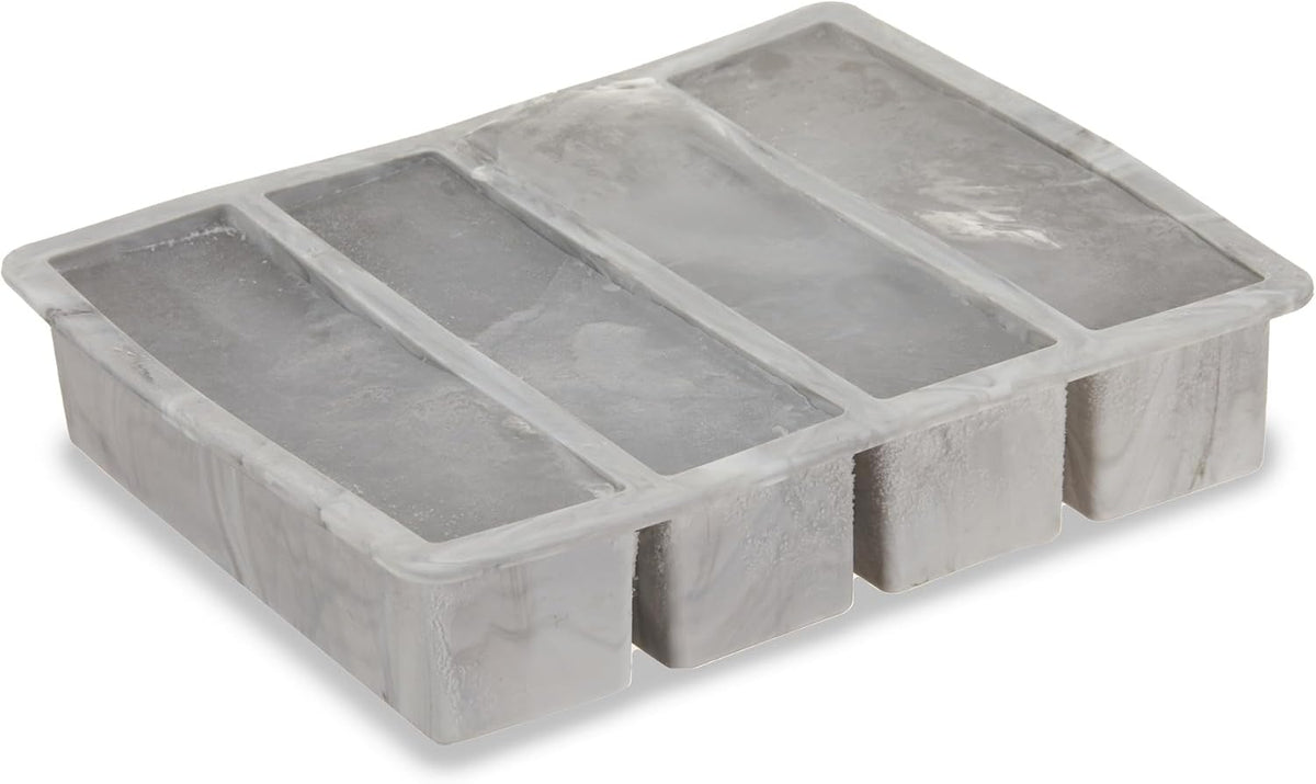 Ice Cube Tray, Makes Four 5-Inch Long Cubes, Durable Silicone Trays with Easy Release Design, Perfect for Water Bottles and Highball Glasses, Home Bar Accessories, Set of 1, Marble