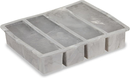 Ice Cube Tray, Makes Four 5-Inch Long Cubes, Durable Silicone Trays with Easy Release Design, Perfect for Water Bottles and Highball Glasses, Home Bar Accessories, Set of 1, Marble