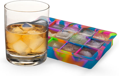 Ice Cube Tray, Makes Four 5-Inch Long Cubes, Durable Silicone Trays with Easy Release Design, Perfect for Water Bottles and Highball Glasses, Home Bar Accessories, Set of 1, Marble