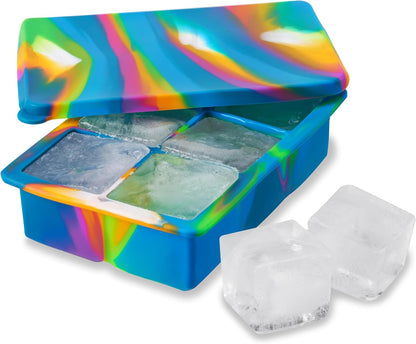Ice Cube Tray, Makes Four 5-Inch Long Cubes, Durable Silicone Trays with Easy Release Design, Perfect for Water Bottles and Highball Glasses, Home Bar Accessories, Set of 1, Marble