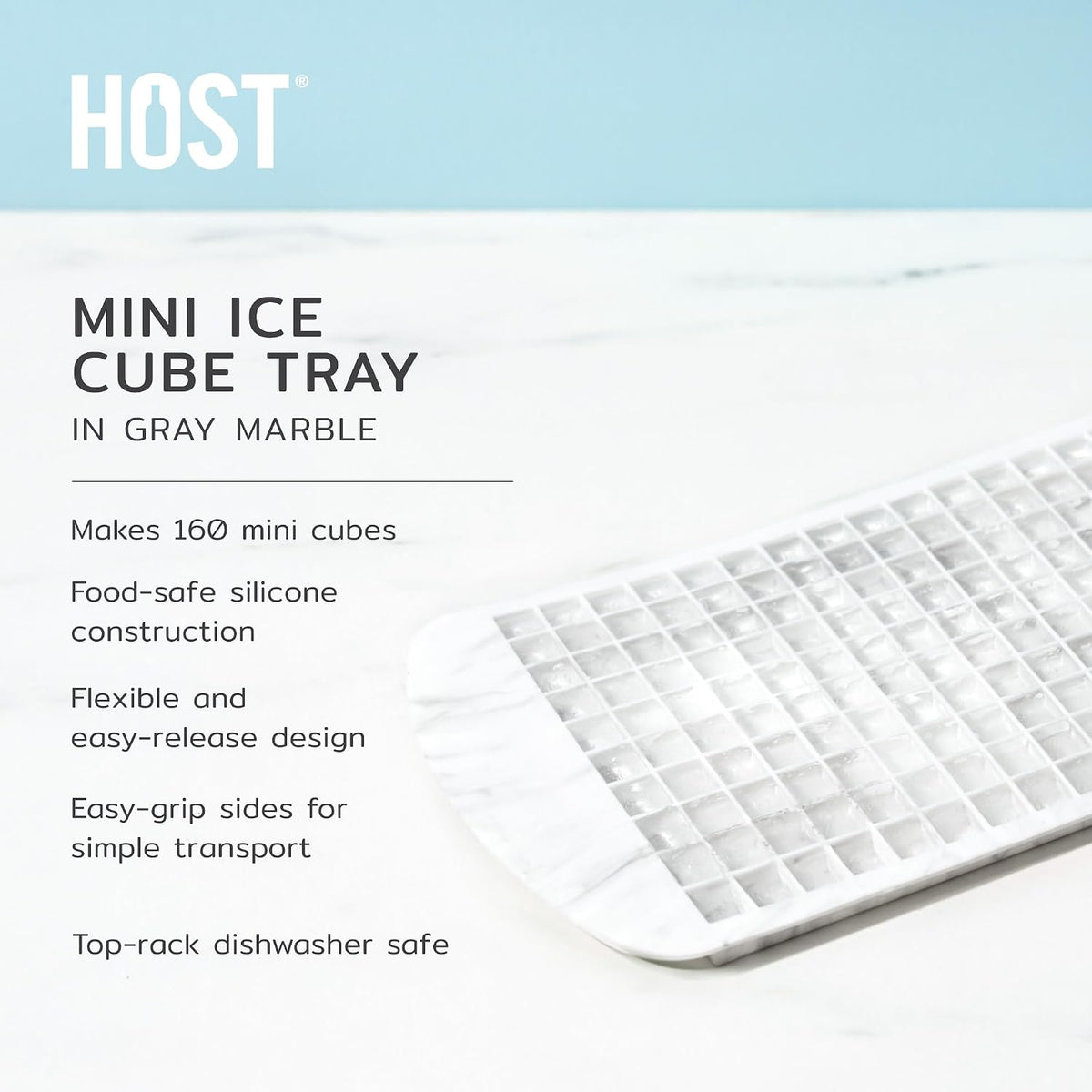 Ice Cube Tray, Makes Four 5-Inch Long Cubes, Durable Silicone Trays with Easy Release Design, Perfect for Water Bottles and Highball Glasses, Home Bar Accessories, Set of 1, Marble