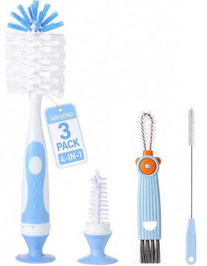 Ariseno 7-in-1 Baby Bottle Cleaner Set, Including Nylon & Silicone Bottle Brush, Cap, Straw & Nipple Brushes, BPA-Free (Gray)