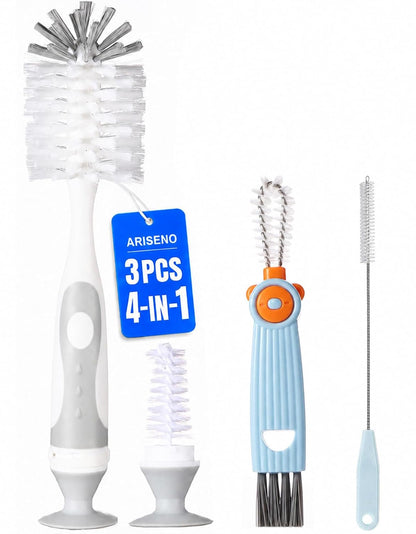 Ariseno 7-in-1 Baby Bottle Cleaner Set, Including Nylon & Silicone Bottle Brush, Cap, Straw & Nipple Brushes, BPA-Free (Gray)