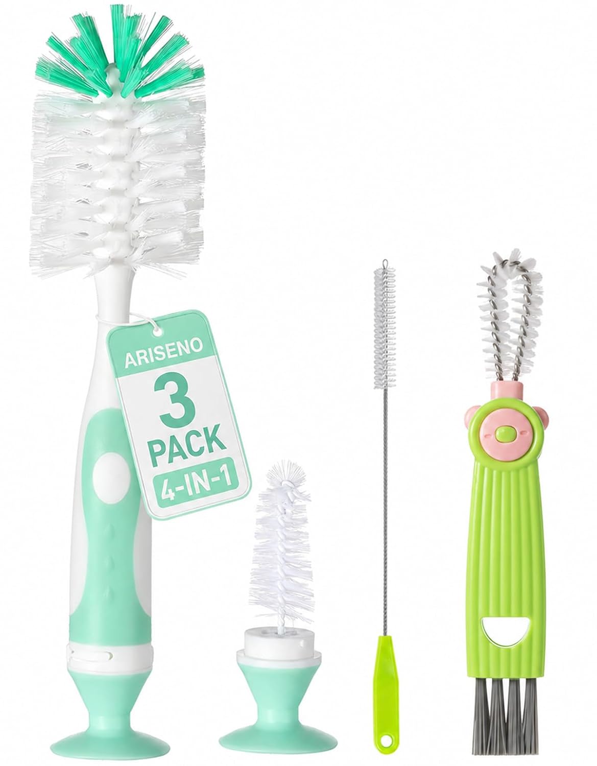 Ariseno 7-in-1 Baby Bottle Cleaner Set, Including Nylon & Silicone Bottle Brush, Cap, Straw & Nipple Brushes, BPA-Free (Gray)