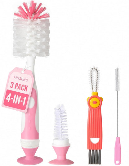 Ariseno 7-in-1 Baby Bottle Cleaner Set, Including Nylon & Silicone Bottle Brush, Cap, Straw & Nipple Brushes, BPA-Free (Gray)