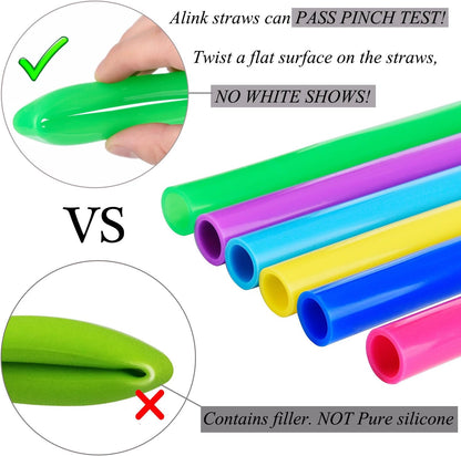 Reusable Silicone Smoothie Straws, 12” Extra Long Flexible Half Gallon Replacement Straws for Tall Travel Mug, 32 oz 40 oz YETI/RTIC Tumbler, Set of 6 with Brush