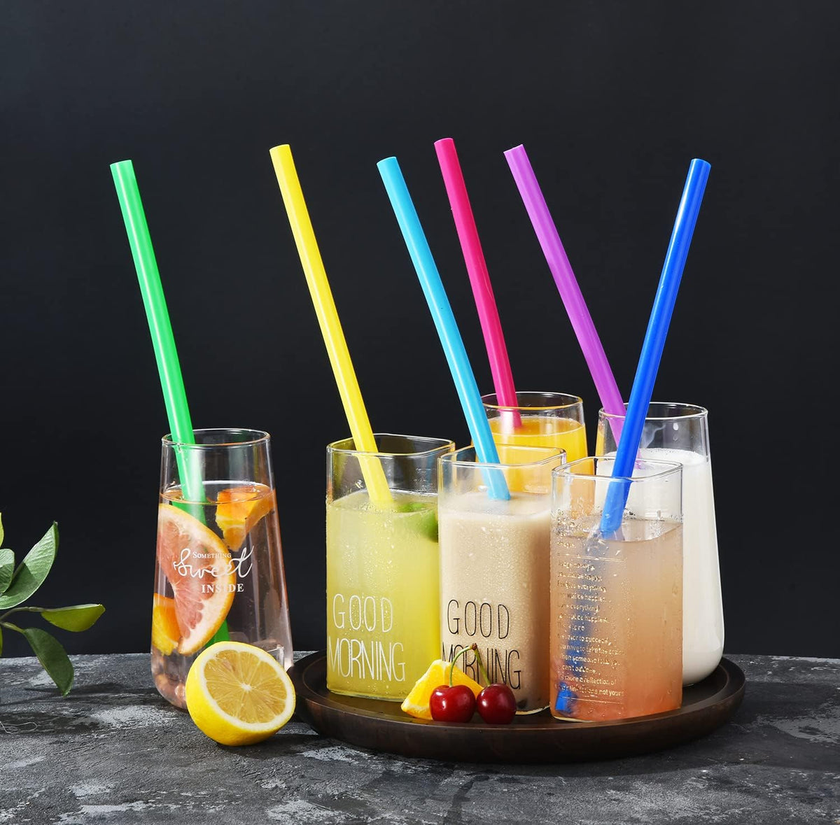 Reusable Silicone Smoothie Straws, 12” Extra Long Flexible Half Gallon Replacement Straws for Tall Travel Mug, 32 oz 40 oz YETI/RTIC Tumbler, Set of 6 with Brush