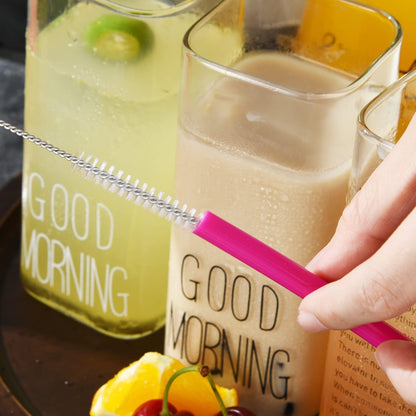 Reusable Silicone Smoothie Straws, 12” Extra Long Flexible Half Gallon Replacement Straws for Tall Travel Mug, 32 oz 40 oz YETI/RTIC Tumbler, Set of 6 with Brush