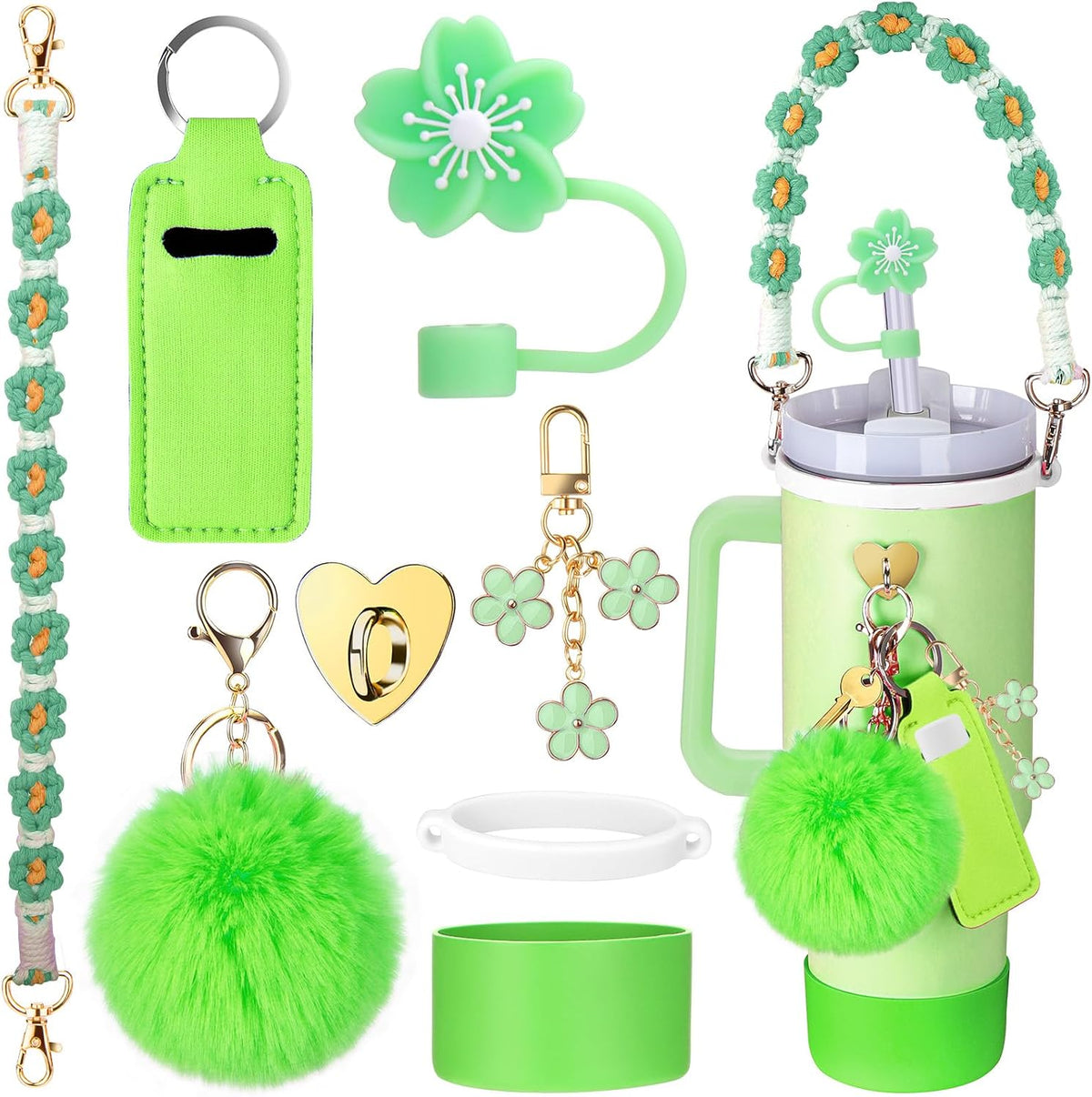 Cup Accessories for Stanley Cup 30oz 40oz Tumbler with Handle, Including Water Bottle Handle Strap, Chapstick Holder, Boot, Keychain Charms, Straw Topper Cover Cap for Stanley (Purple)