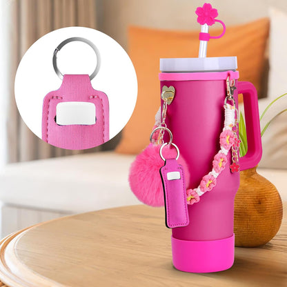 Cup Accessories for Stanley Cup 30oz 40oz Tumbler with Handle, Including Water Bottle Handle Strap, Chapstick Holder, Boot, Keychain Charms, Straw Topper Cover Cap for Stanley (Purple)