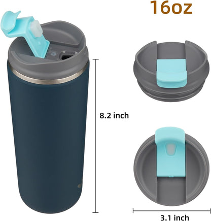 16oz Travel Coffee Mug with Lid, Insulated Stainless Tumbler