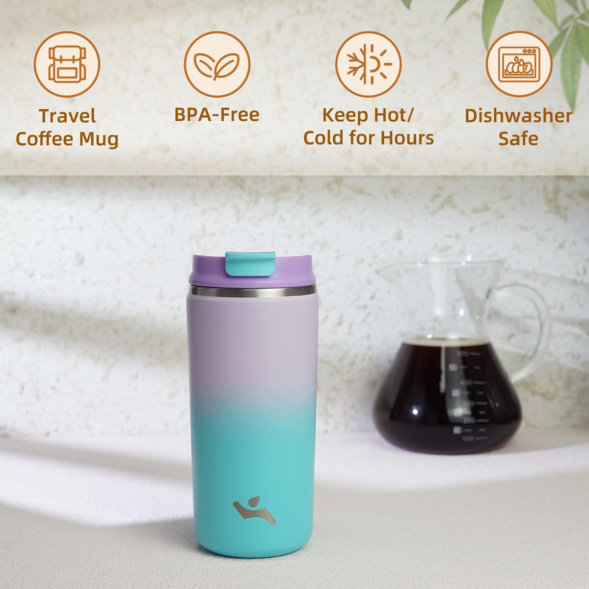 16oz Travel Coffee Mug with Lid, Insulated Stainless Tumbler