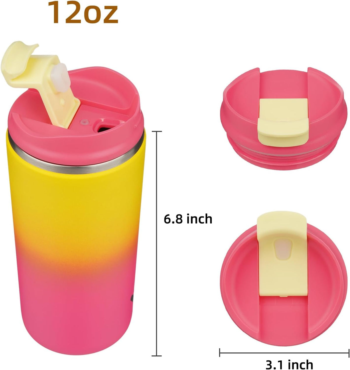 16oz Travel Coffee Mug with Lid, Insulated Stainless Tumbler
