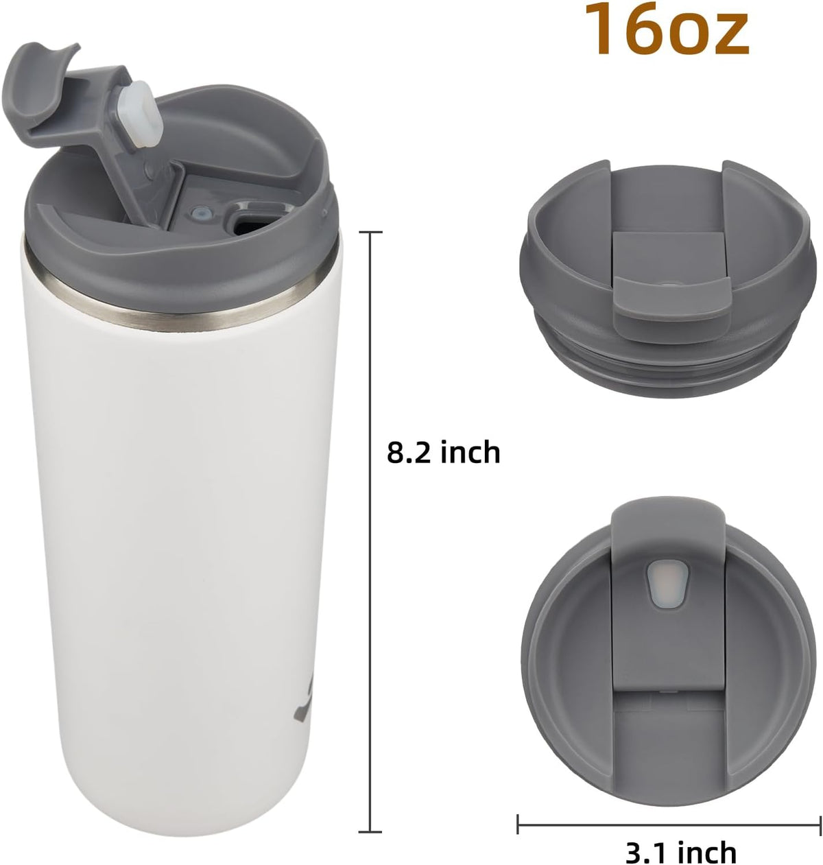16oz Travel Coffee Mug with Lid, Insulated Stainless Tumbler