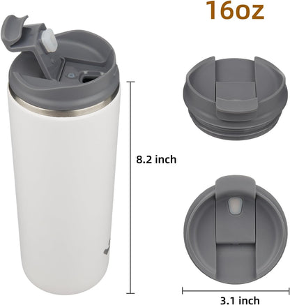 16oz Travel Coffee Mug with Lid, Insulated Stainless Tumbler