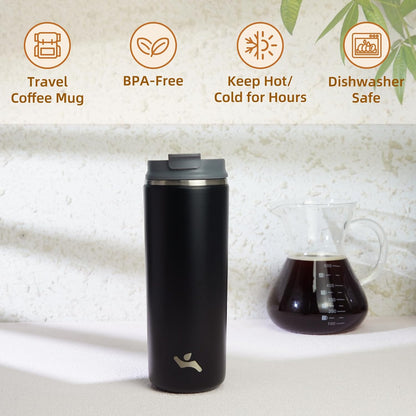16oz Travel Coffee Mug with Lid, Insulated Stainless Tumbler