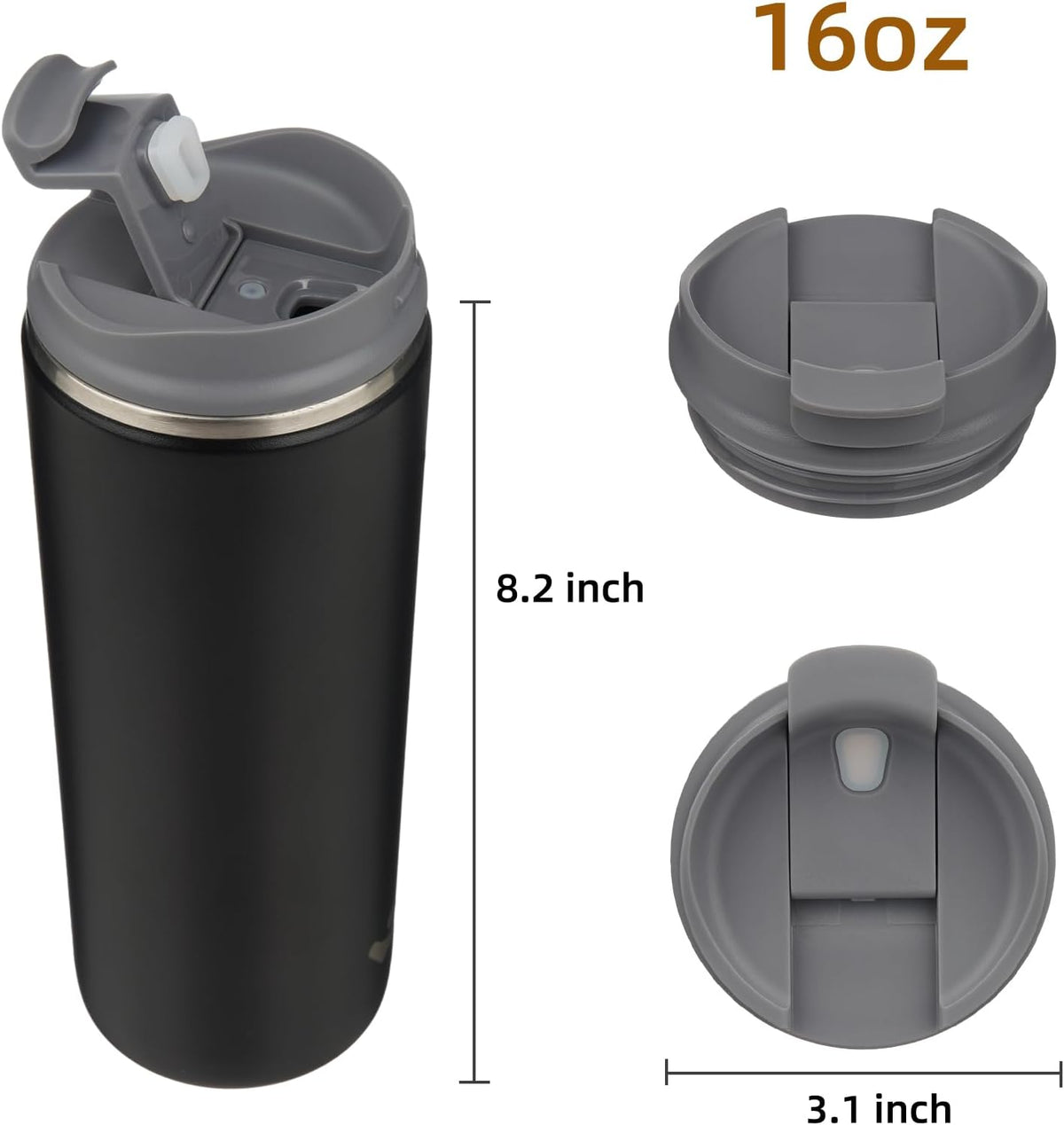 16oz Travel Coffee Mug with Lid, Insulated Stainless Tumbler