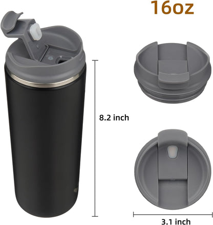 16oz Travel Coffee Mug with Lid, Insulated Stainless Tumbler