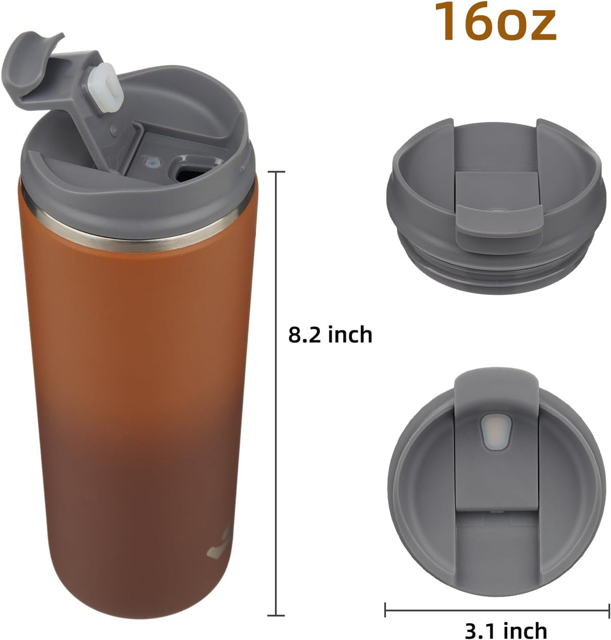 16oz Travel Coffee Mug with Lid, Insulated Stainless Tumbler