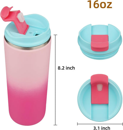 16oz Travel Coffee Mug with Lid, Insulated Stainless Tumbler
