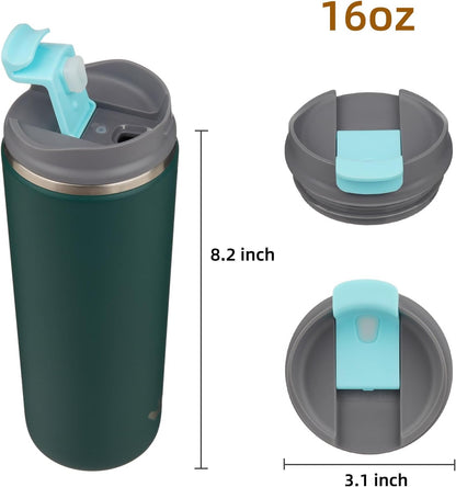 16oz Travel Coffee Mug with Lid, Insulated Stainless Tumbler