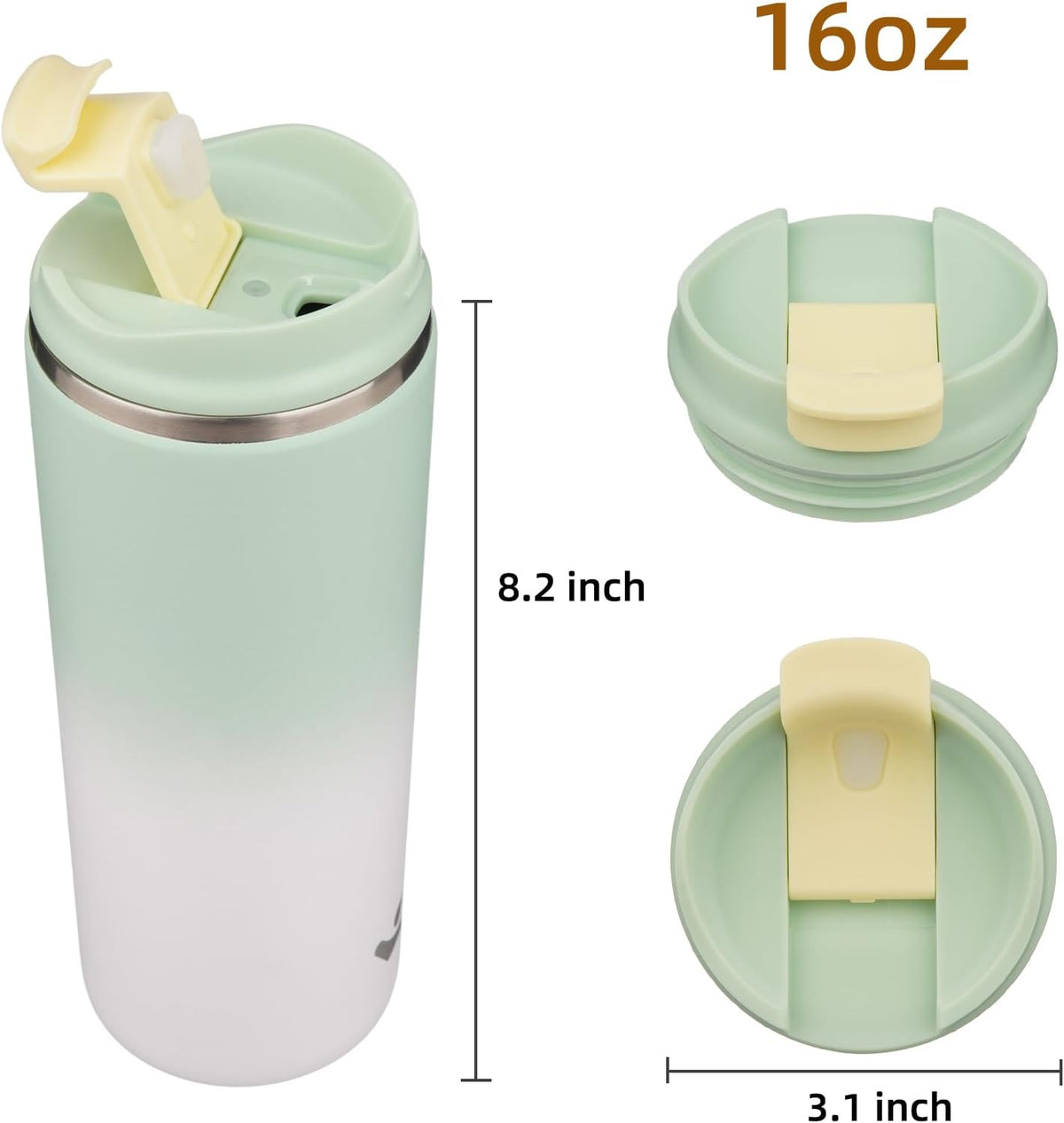 16oz Travel Coffee Mug with Lid, Insulated Stainless Tumbler