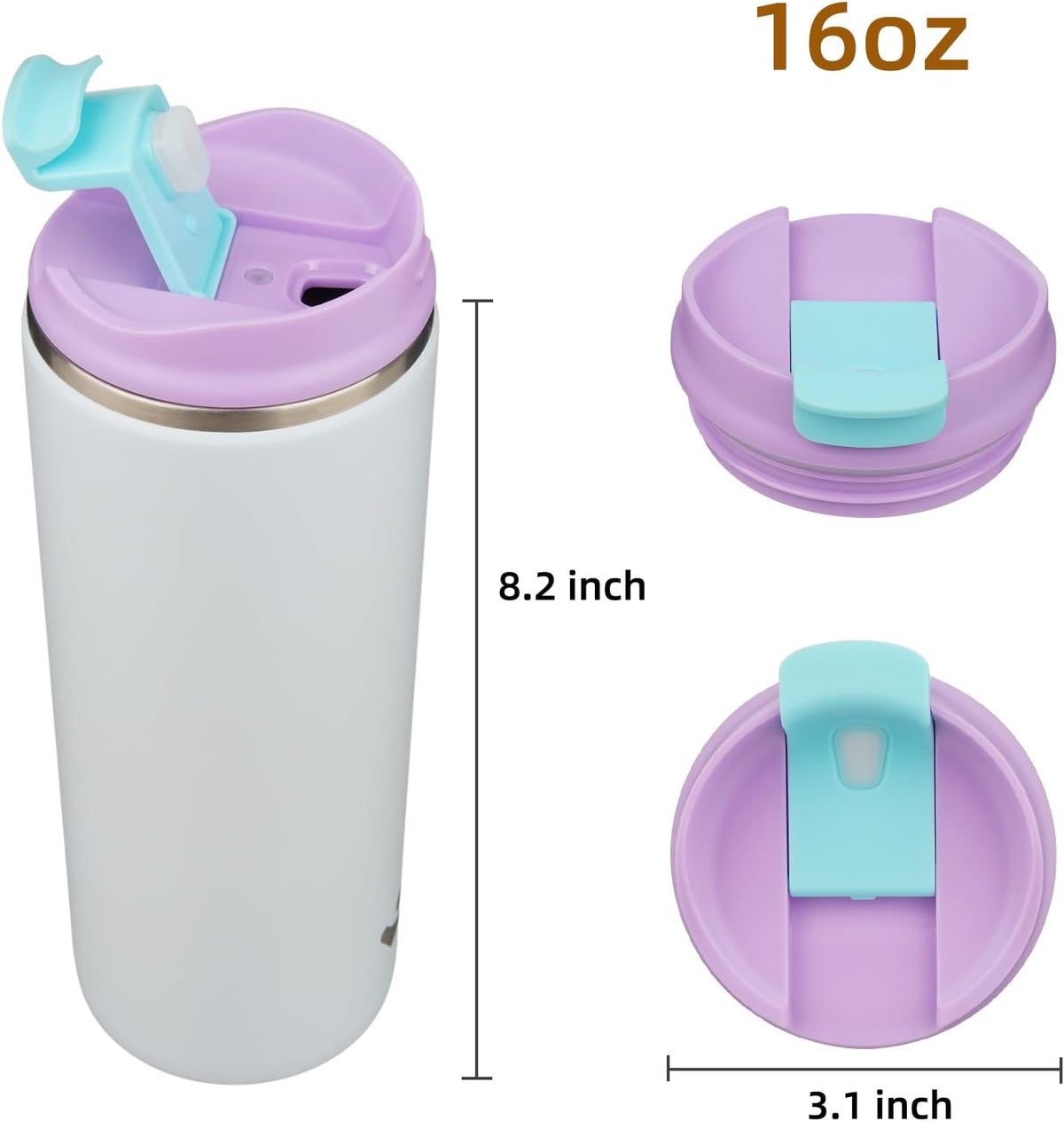 16oz Travel Coffee Mug with Lid, Insulated Stainless Tumbler