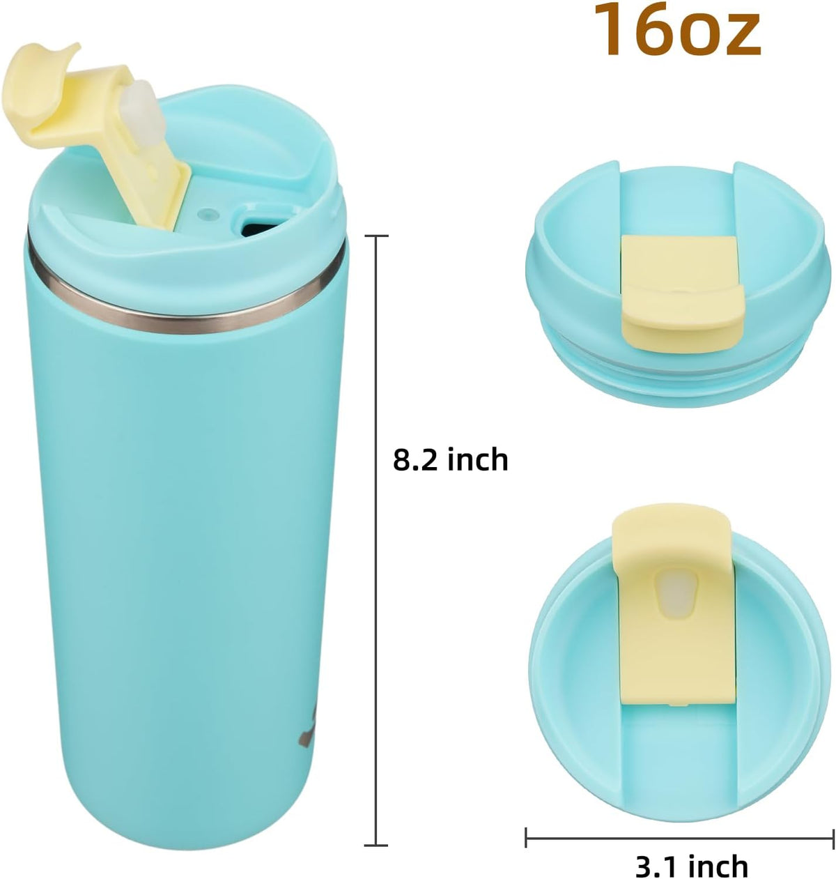16oz Travel Coffee Mug with Lid, Insulated Stainless Tumbler