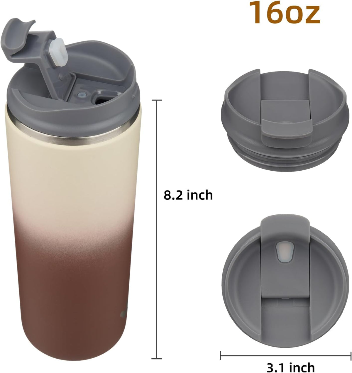 16oz Travel Coffee Mug with Lid, Insulated Stainless Tumbler