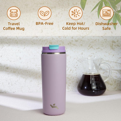 16oz Travel Coffee Mug with Lid, Insulated Stainless Tumbler