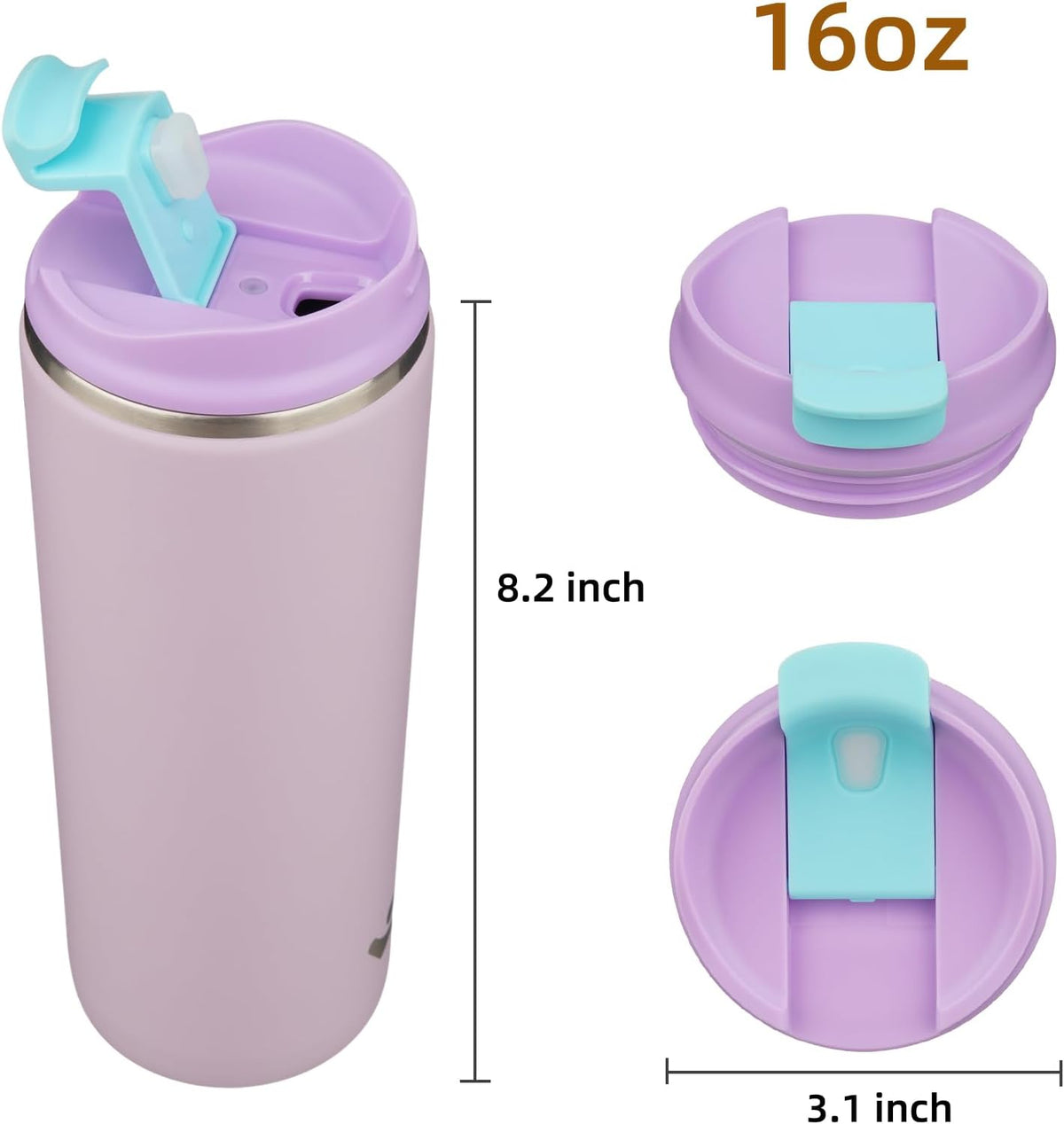 16oz Travel Coffee Mug with Lid, Insulated Stainless Tumbler