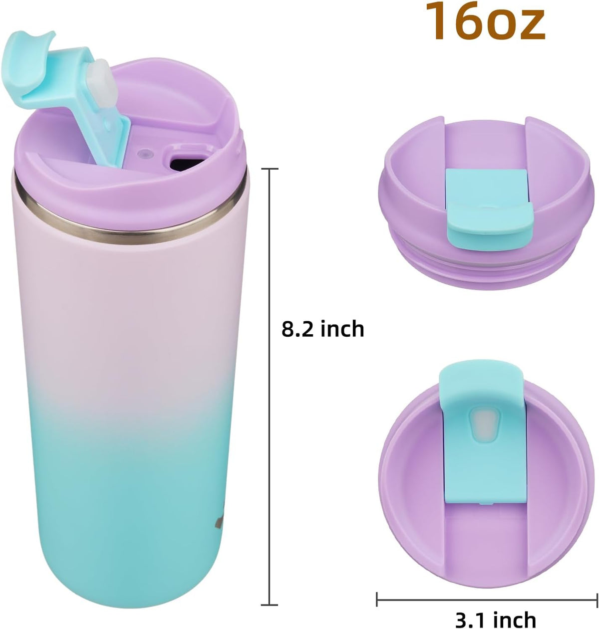 16oz Travel Coffee Mug with Lid, Insulated Stainless Tumbler