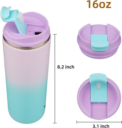 16oz Travel Coffee Mug with Lid, Insulated Stainless Tumbler