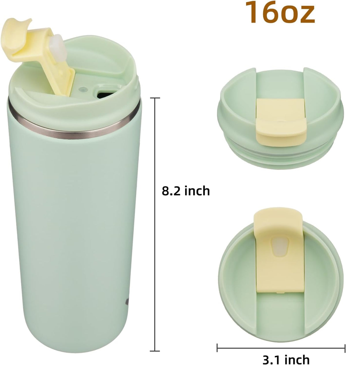 16oz Travel Coffee Mug with Lid, Insulated Stainless Tumbler