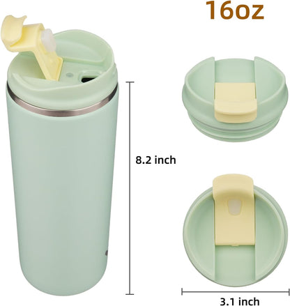 16oz Travel Coffee Mug with Lid, Insulated Stainless Tumbler
