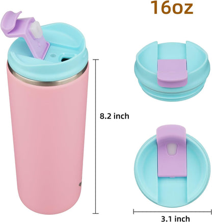 16oz Travel Coffee Mug with Lid, Insulated Stainless Tumbler