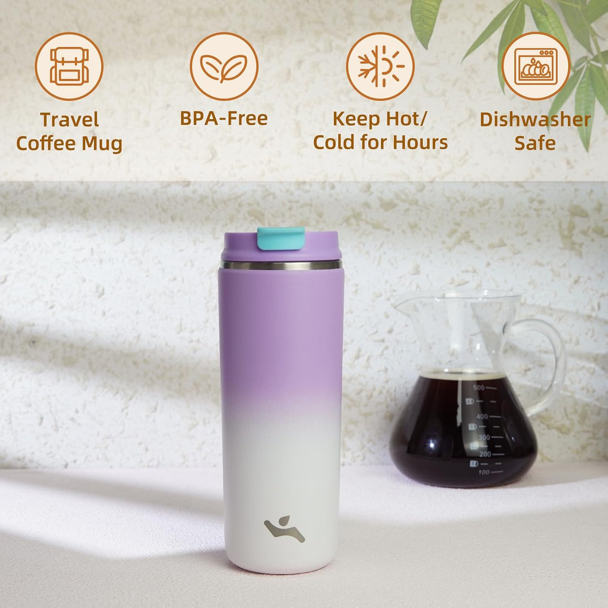 16oz Travel Coffee Mug with Lid, Insulated Stainless Tumbler