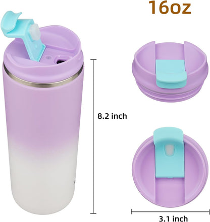 16oz Travel Coffee Mug with Lid, Insulated Stainless Tumbler