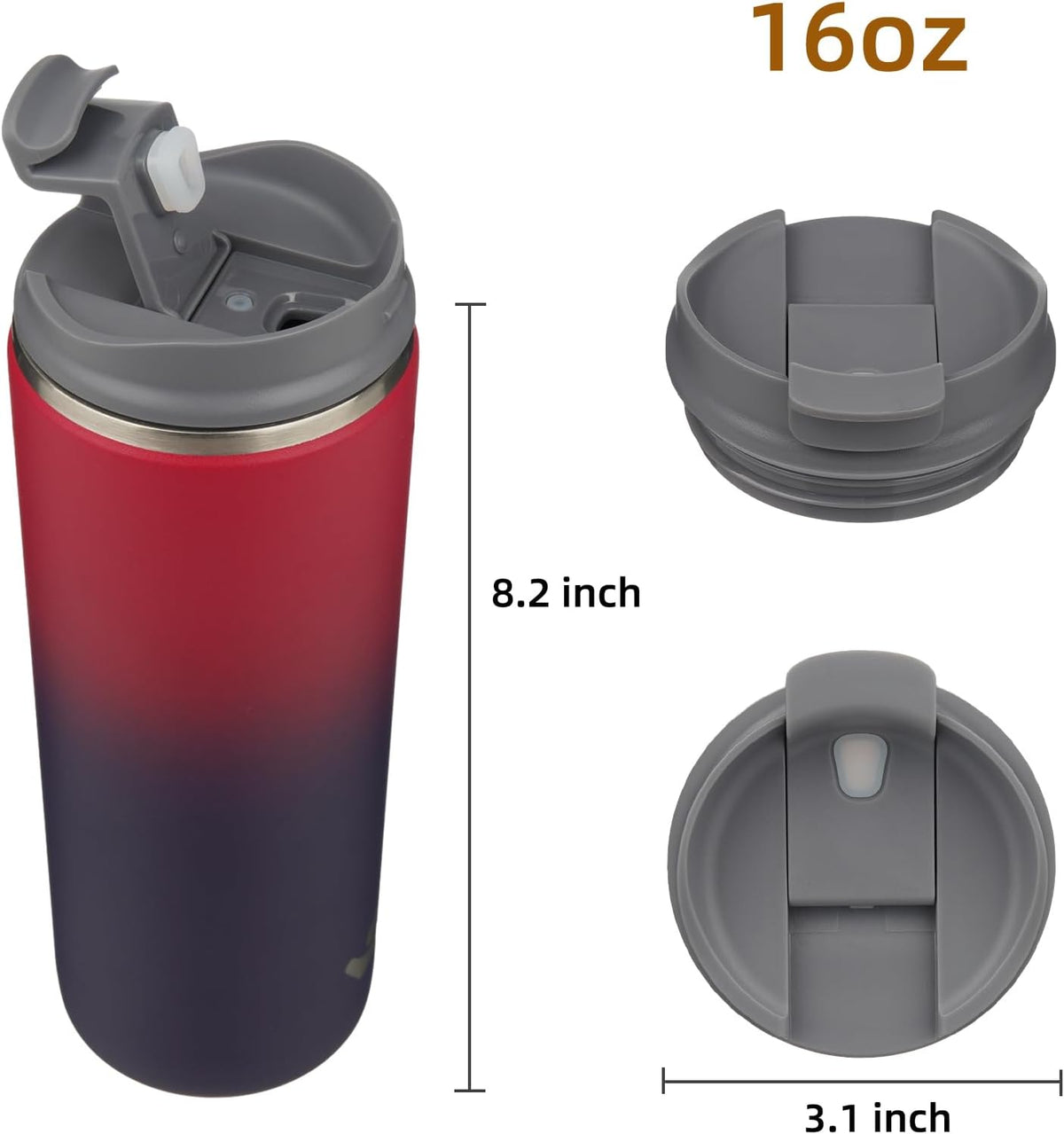 16oz Travel Coffee Mug with Lid, Insulated Stainless Tumbler
