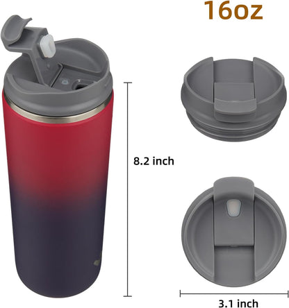 16oz Travel Coffee Mug with Lid, Insulated Stainless Tumbler