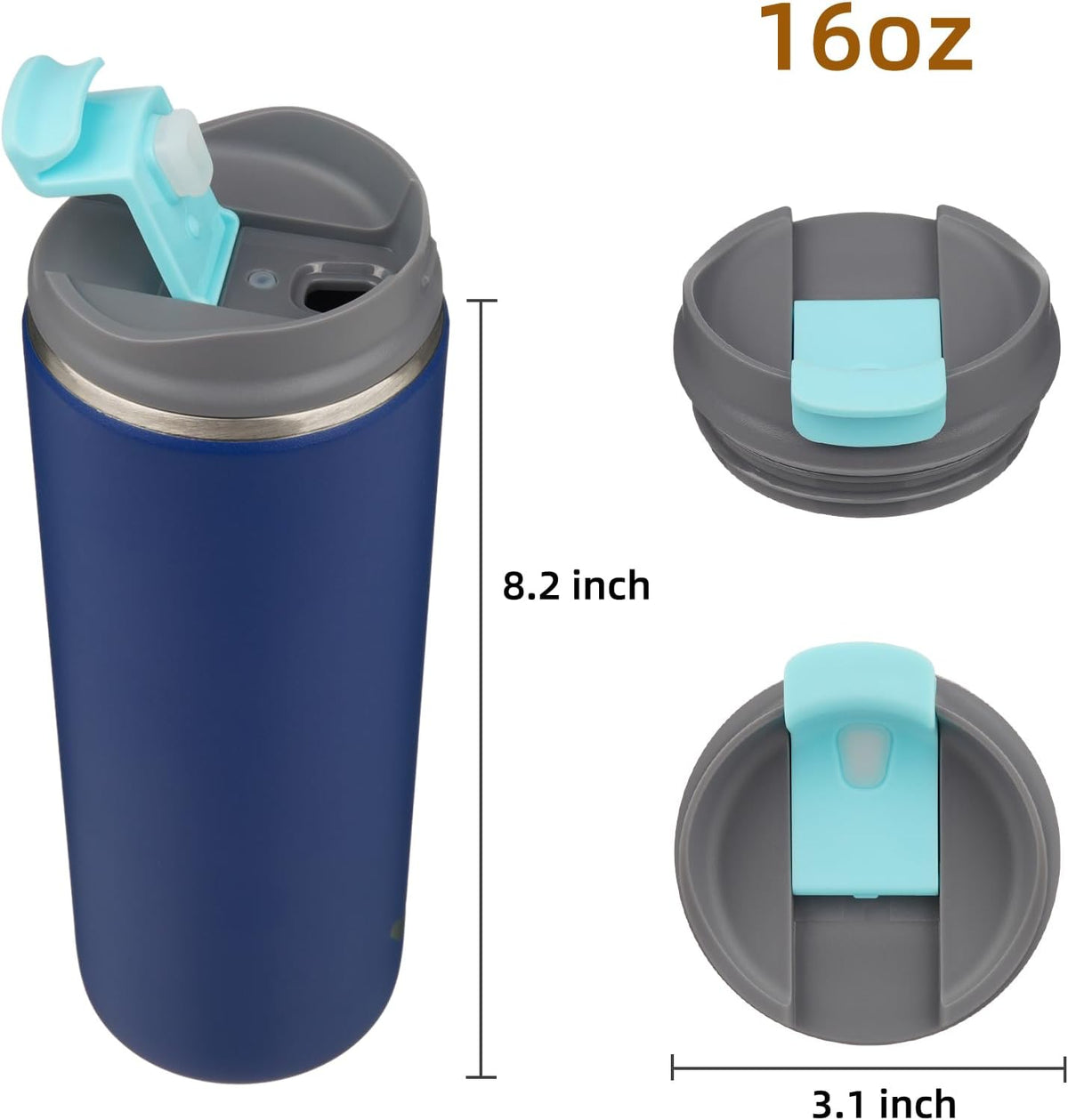 16oz Travel Coffee Mug with Lid, Insulated Stainless Tumbler