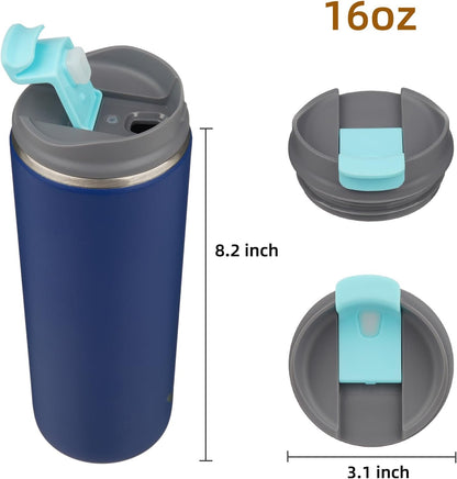 16oz Travel Coffee Mug with Lid, Insulated Stainless Tumbler