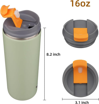 16oz Travel Coffee Mug with Lid, Insulated Stainless Tumbler