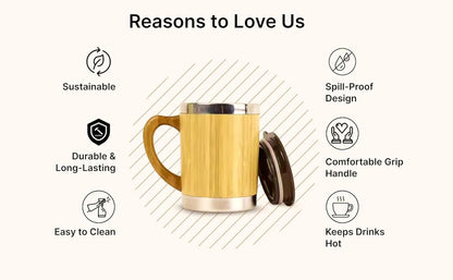 Stainless Steel Coffee Mug 350 ml | Insulated Travel Mug with Lid | Hot & Cold | Office & Car