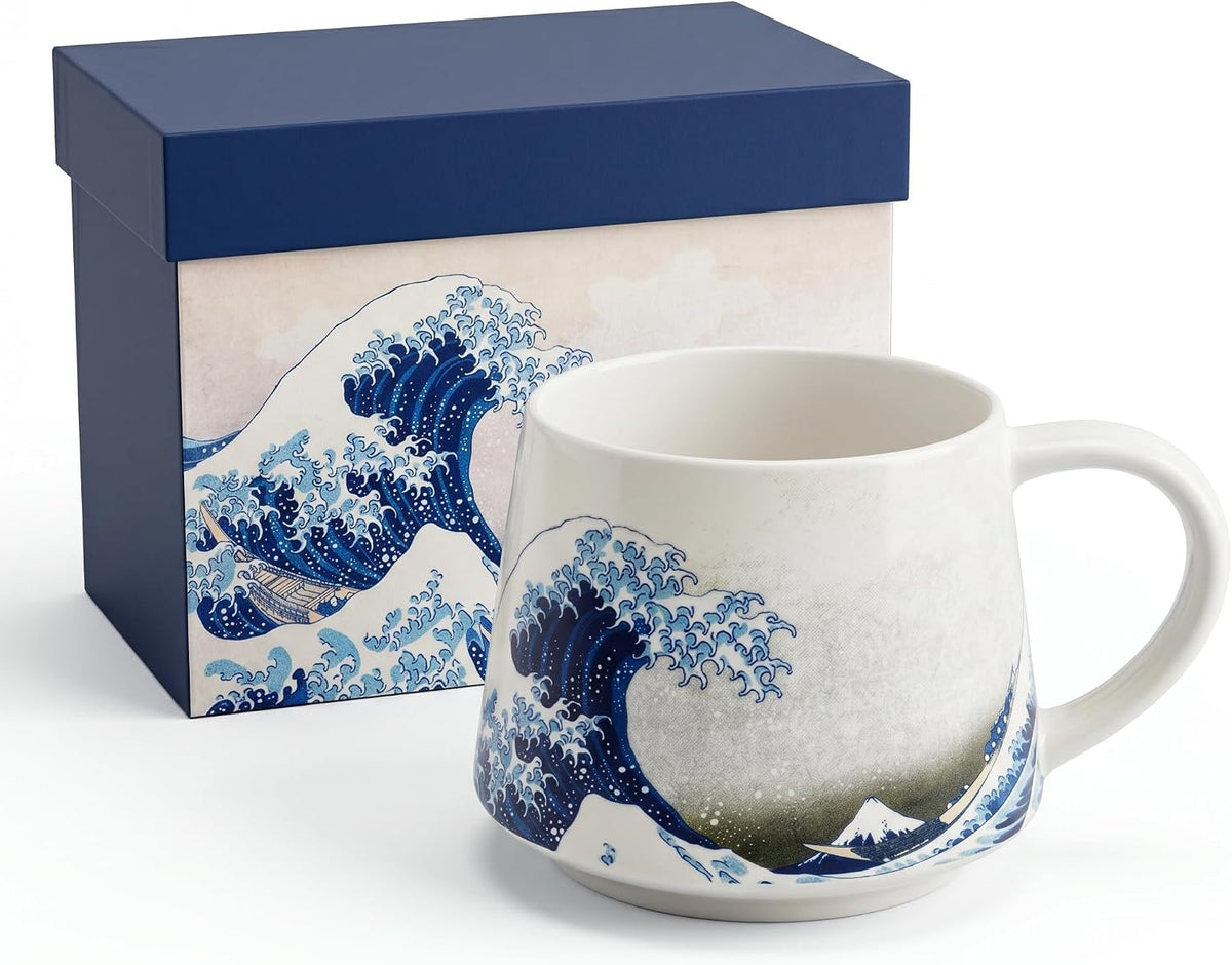 17oz Van Gogh Wheat Field Ceramic Travel Mug with Lid & Gift Box | Post Impressionist Art Coffee Cup, Microwave & Dishwasher Safe Large Latte Tea Mug, Car cupholder fit